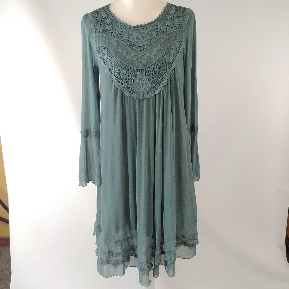 ✨Blue Boho Midi Baby Doll Dress NWOT
